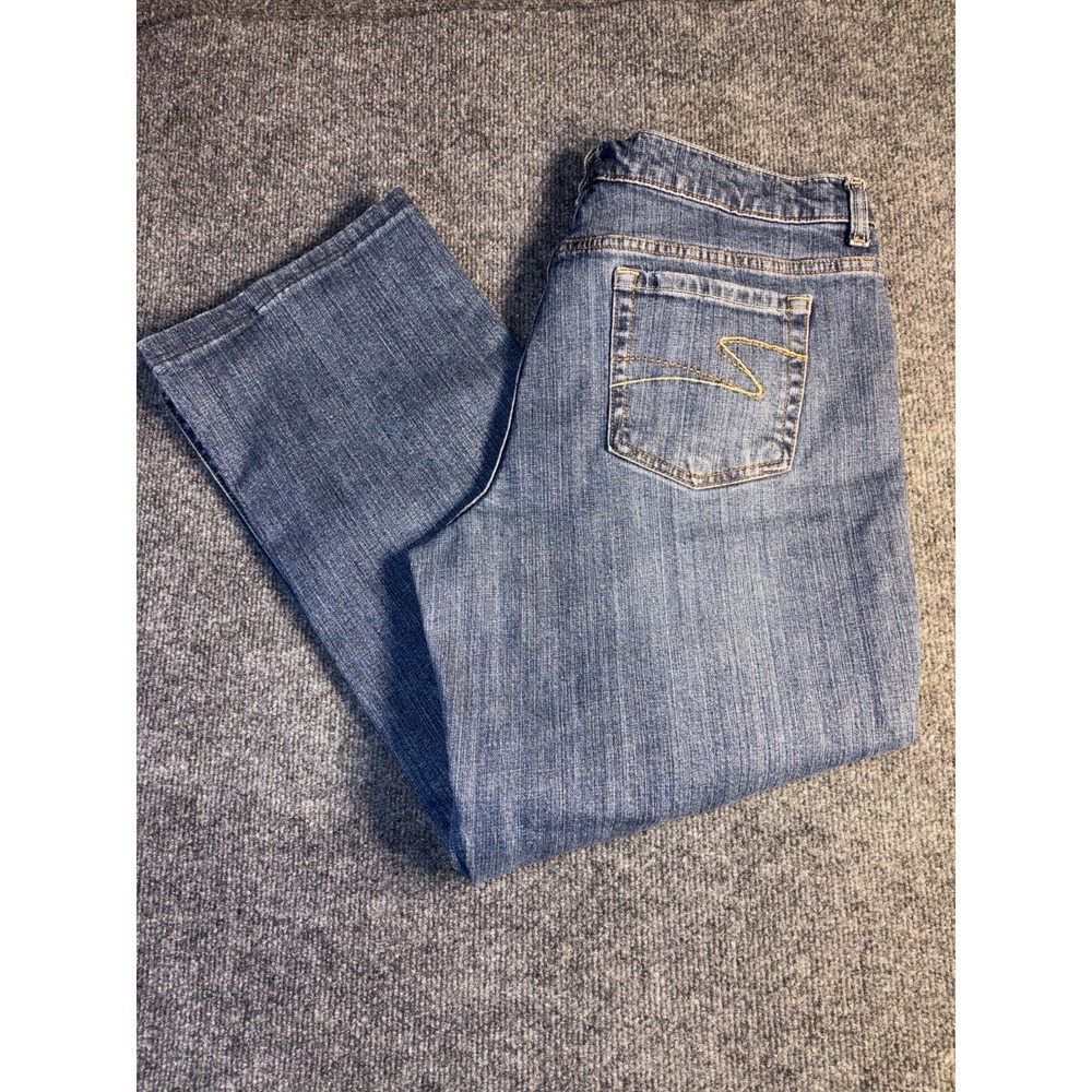 Liz & Co Jeans Womens 16 Blue Denim Medium Wash Stretch Relaxed Fit Straight Leg